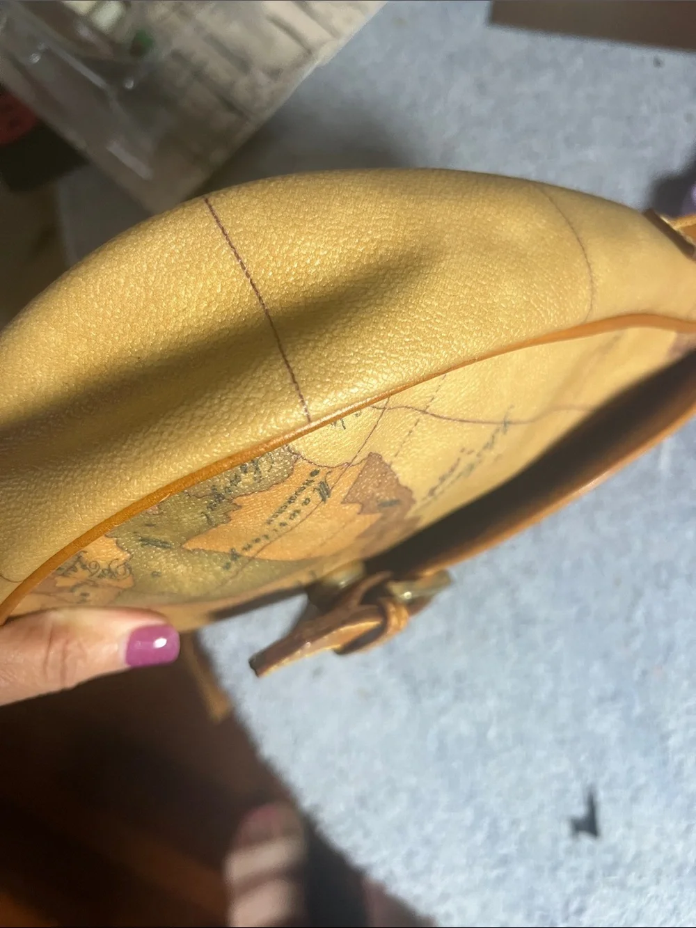 Alviero Martini Tan Map-Print Leather Messenger Crossbody